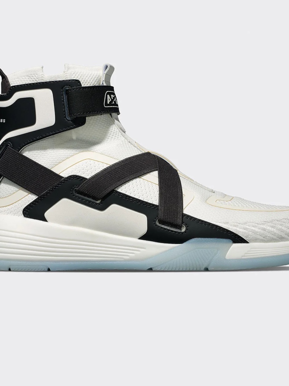 APL Men's High-Top Sneakers in White and Black with Ice Blue Sole